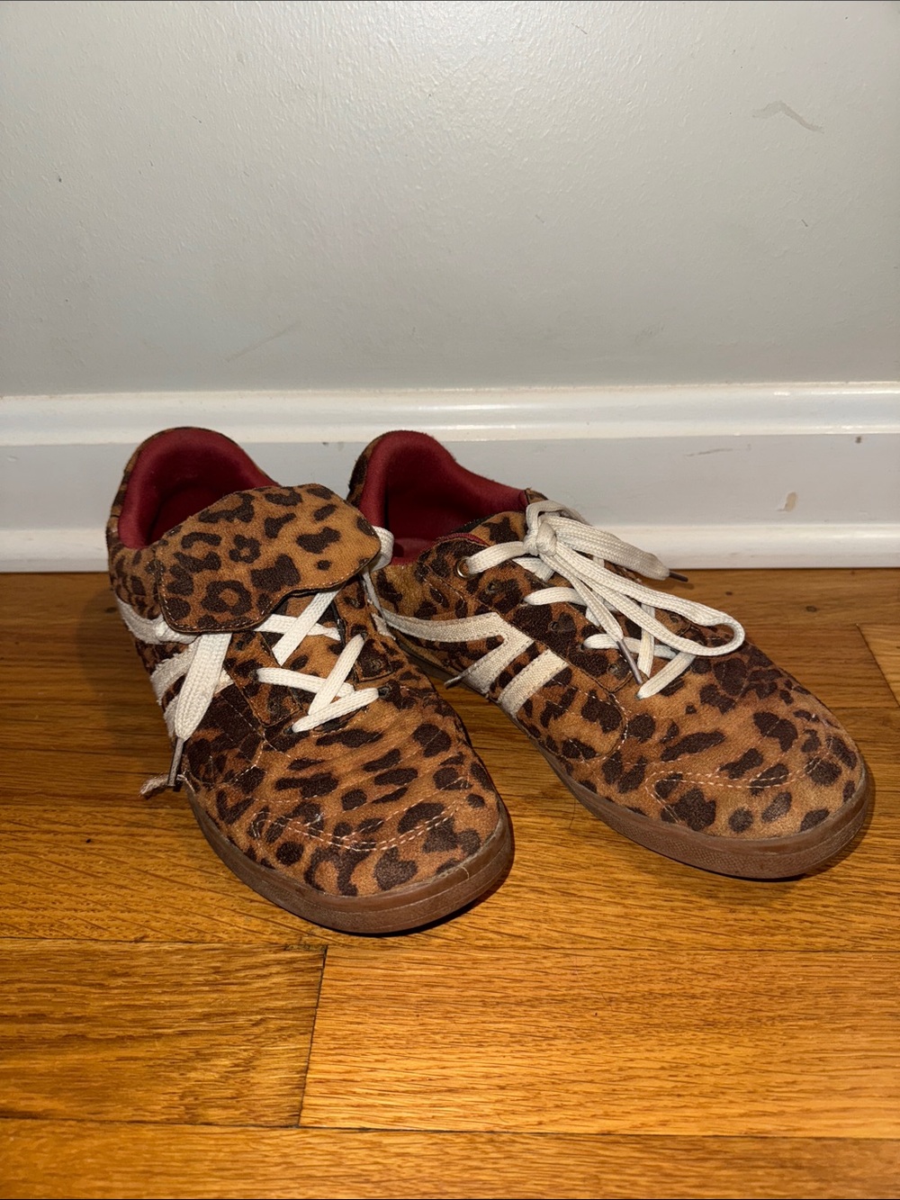 Leopard Print Lace-Up Sneakers in Brown and Black